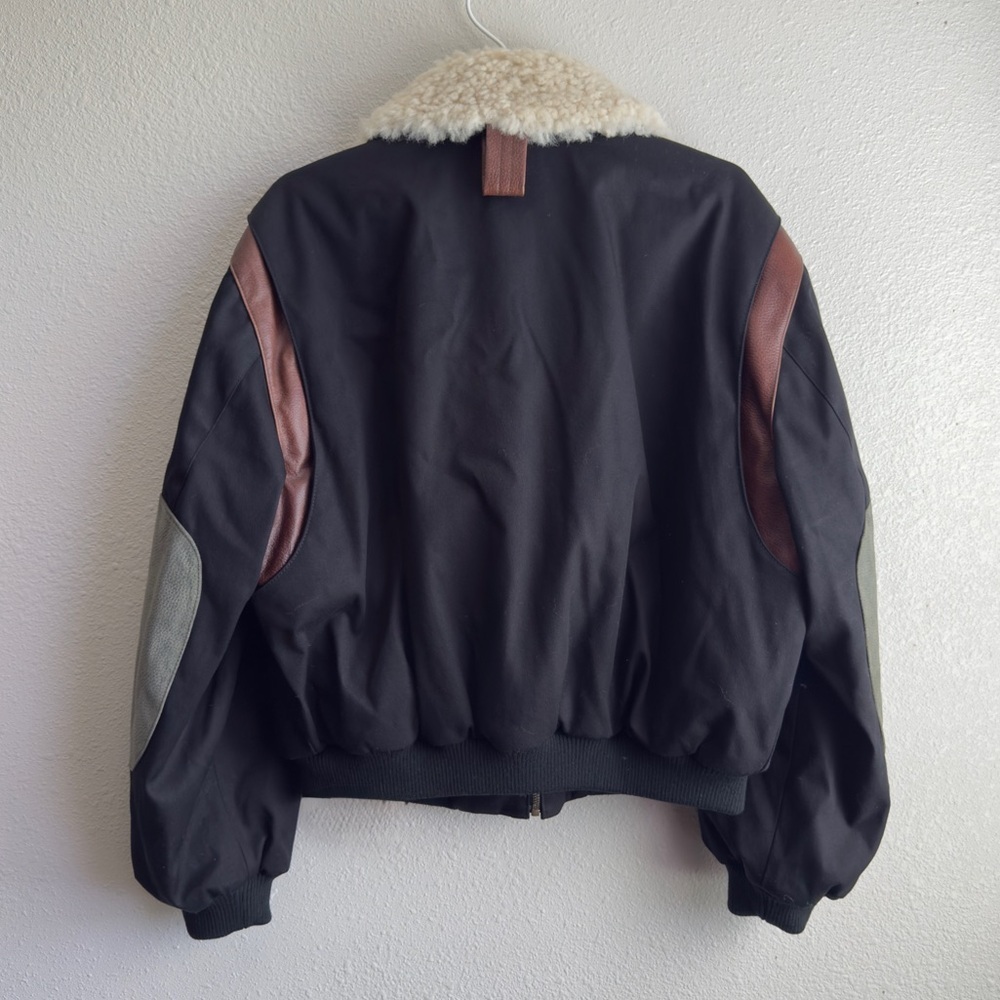 FRAME Luxury Shearling Leather Bomber Jacket - Picture 5 of 15